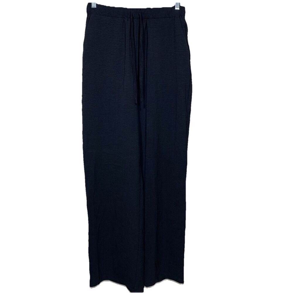 SHEIN Wide Leg Pants Womens Size 6 Black Textured Crepe Drawstring High Rise